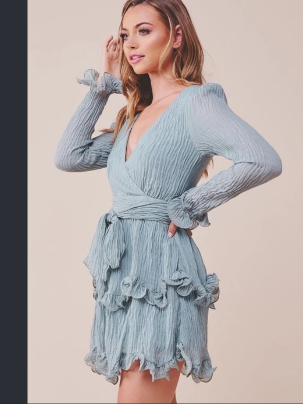 Saints & secrets Olive Texture
 Ruffle Tie party dress $128 formal cocktail fall